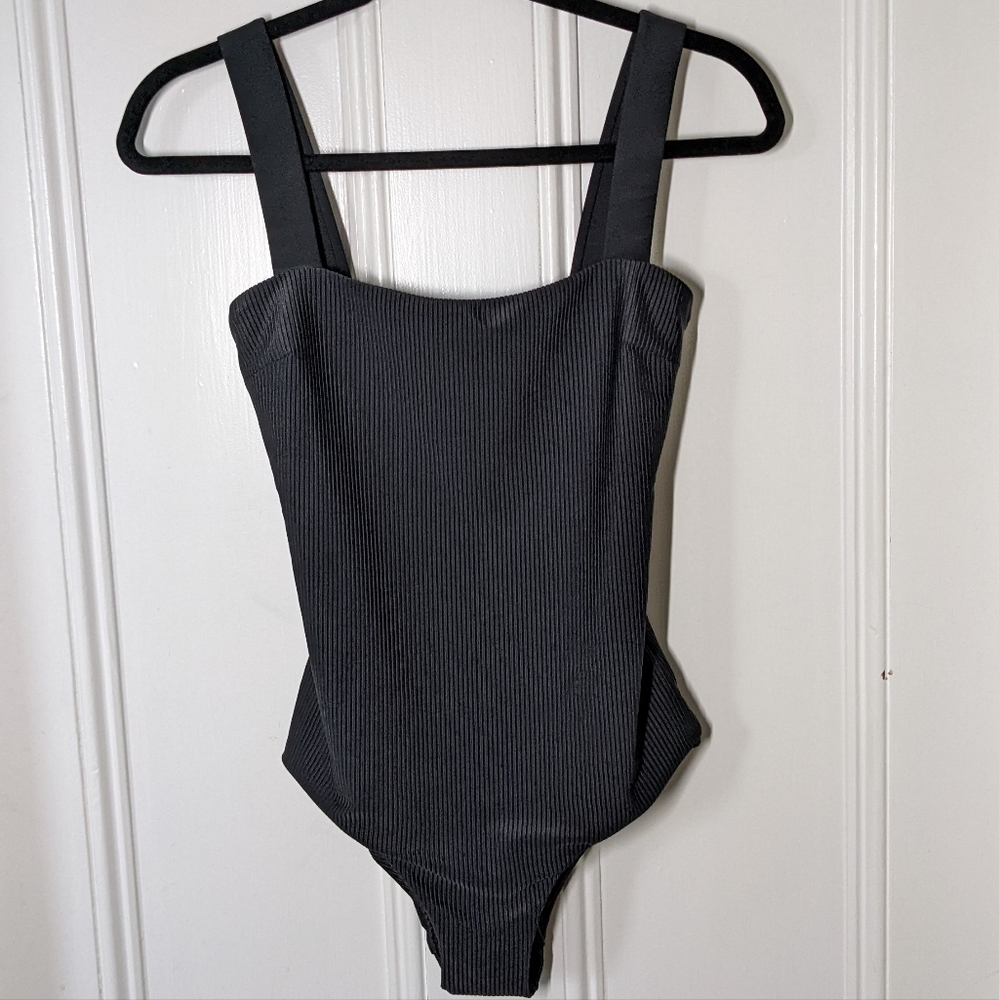 Ribbed Black One Piece Swimsuit